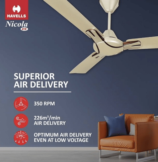 Havells 1200mm Nicola Energy Saving Ceiling Fan (Gold Mist Copper, Pack of 1) - Image 3